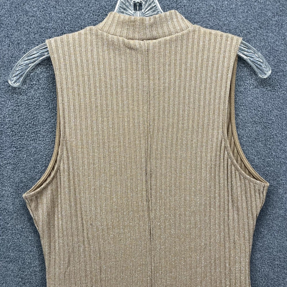 Zara Ribbed Dress womens Size L Tan Sleeveless Stretch metallic thread Halter - Picture 12 of 16